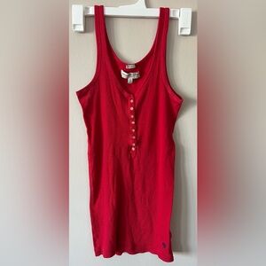 Red Sleeveless Button-Down Top